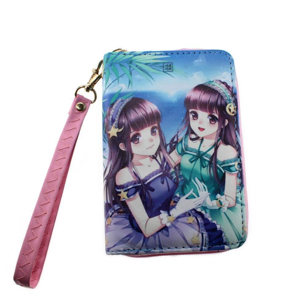 7343 Japanese Style Faux Leather Cute Girl Cartoon Zipper Wallet Cash Coin